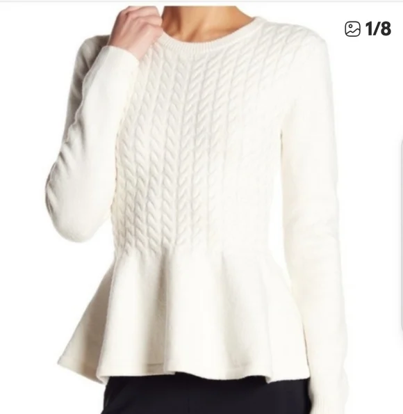 Ted Baker Mereda Cable Knit Peplum Sweater In Ivory Size 5 - Picture 3 of 7